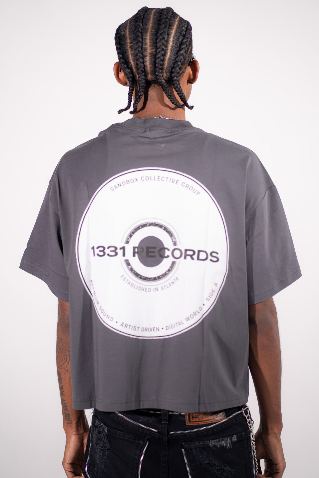 1331 Records Tee model back view