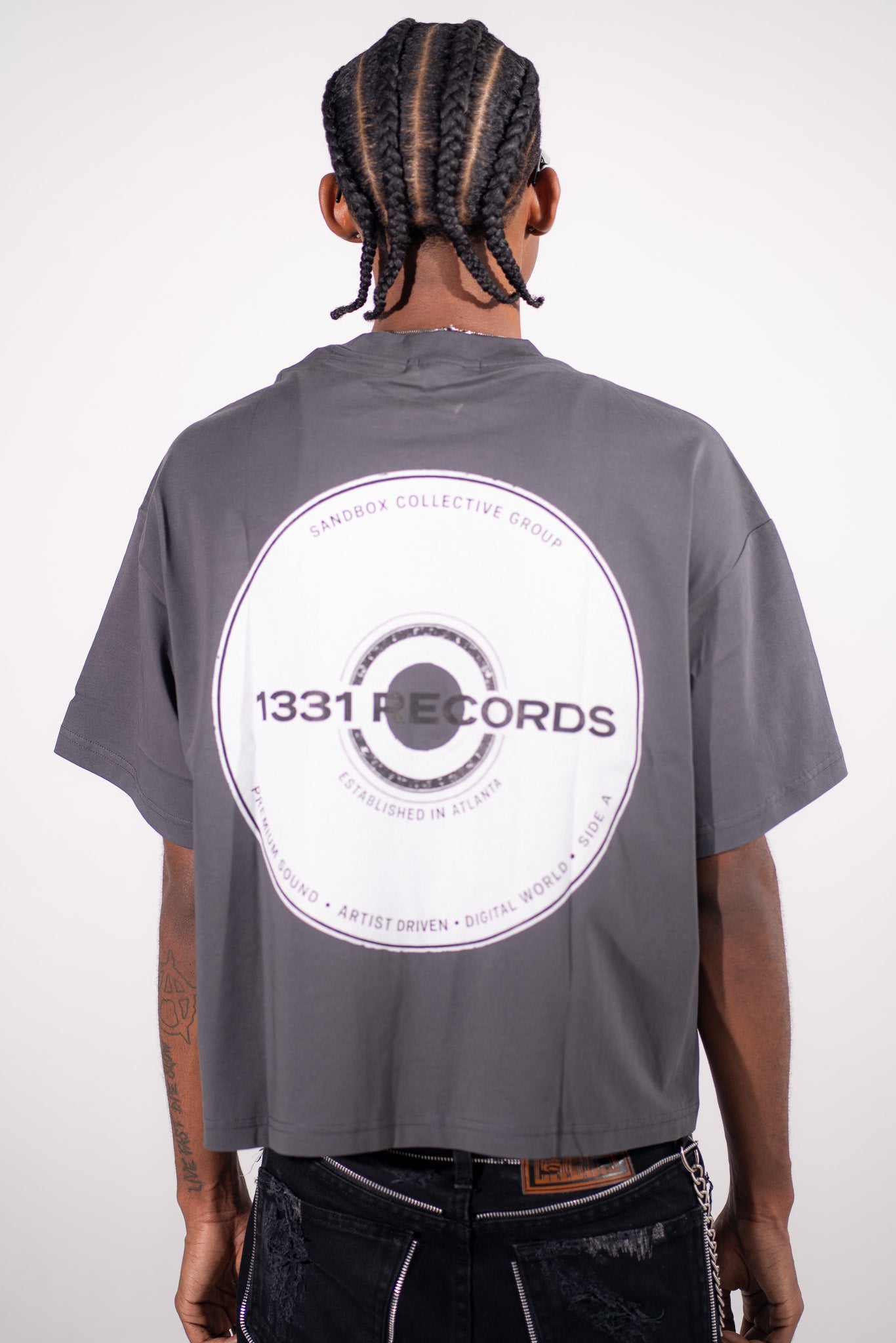 1331 Records Tee model back view