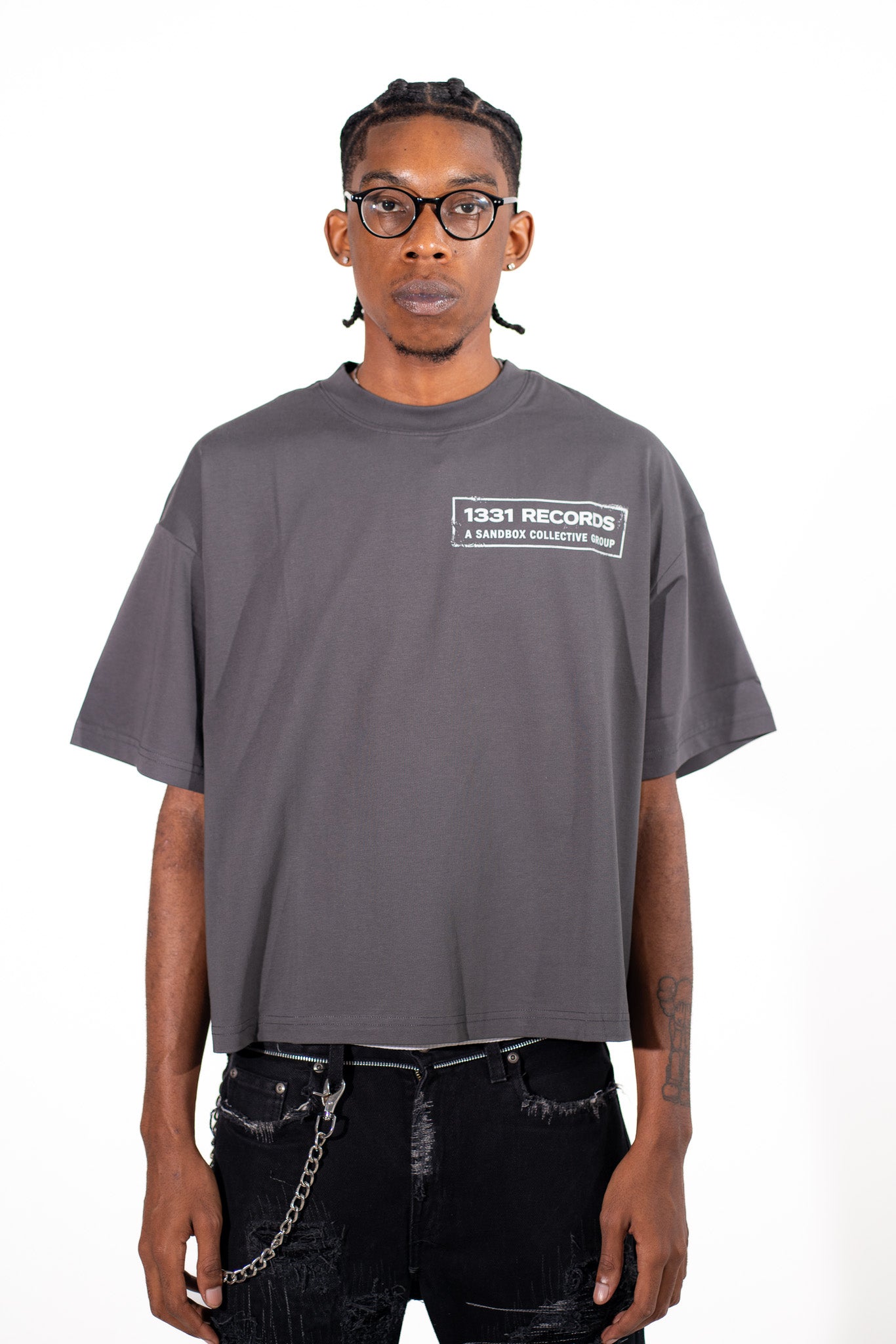1331 Records Tee model front view
