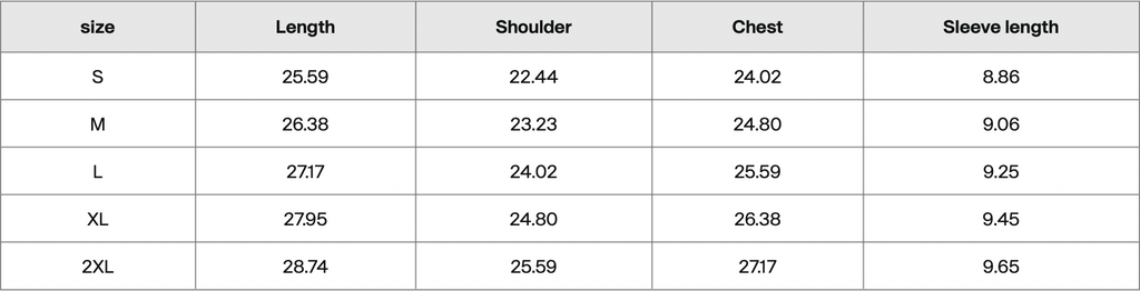 1331 Records Tee size chart