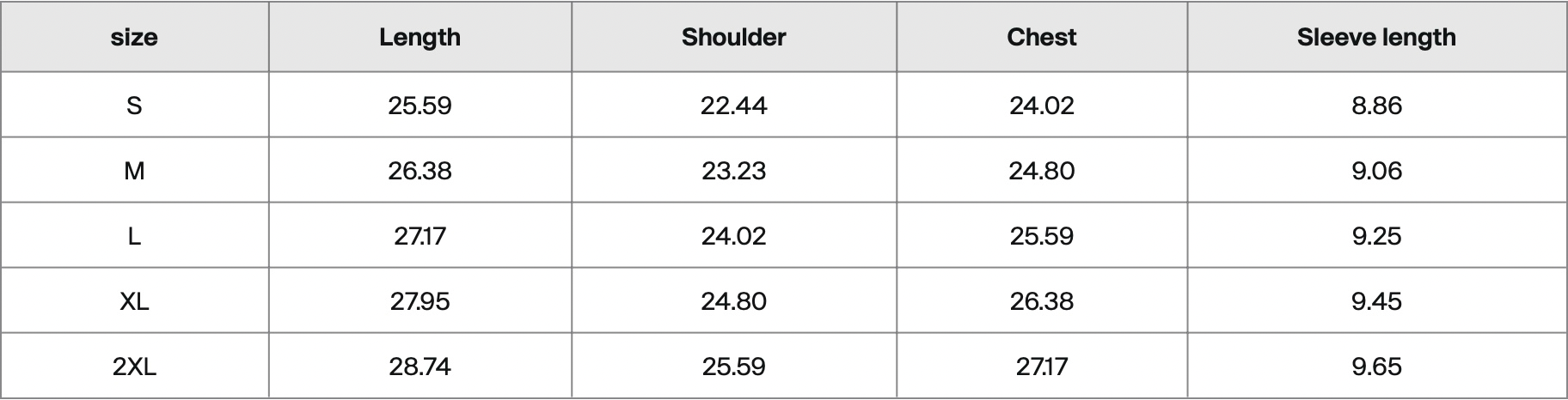 1331 Records Tee size chart