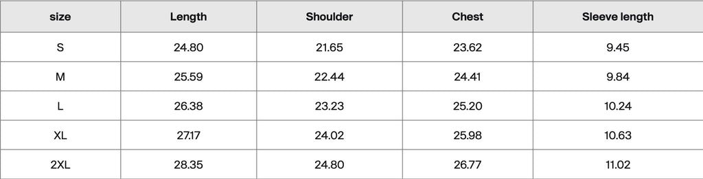 Annex FC Jersey size chart in inches