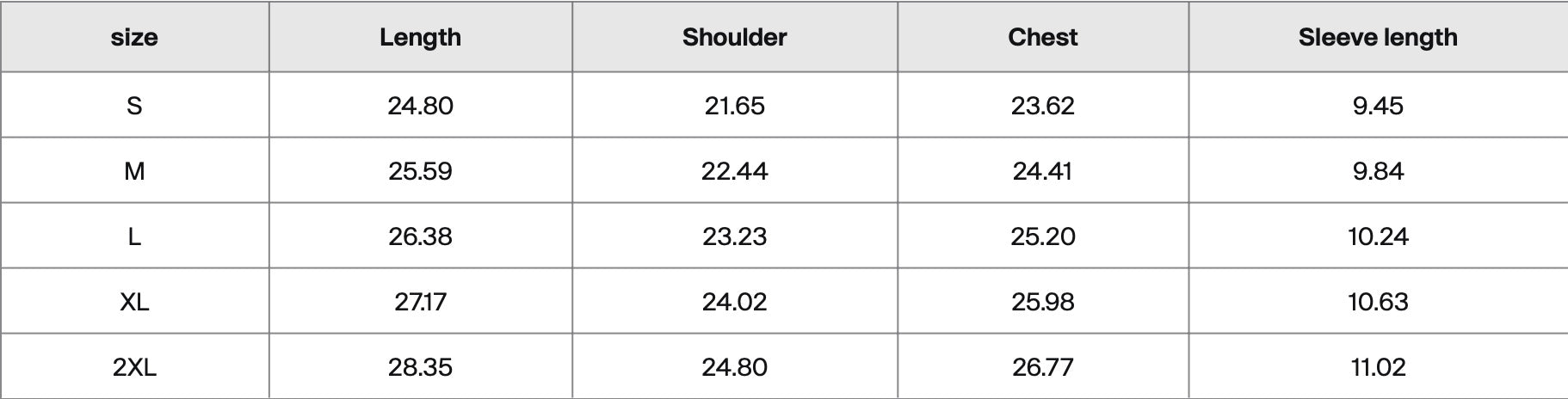 Annex FC Jersey size chart in inches