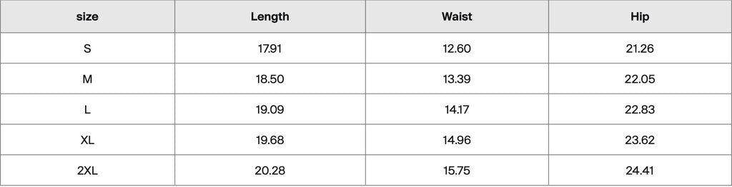 Club 1331 Shorts size chart